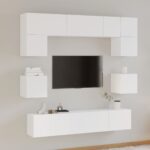 8 Piece TV Cabinet Set White Engineered Wood