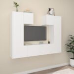 6 Piece TV Cabinet Set White Engineered Wood