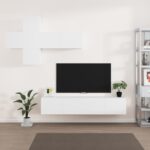 7 Piece TV Cabinet Set White Engineered Wood