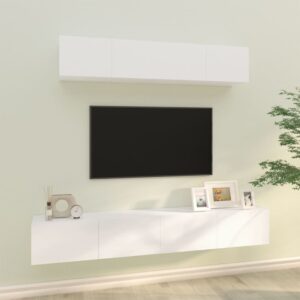 4 Piece TV Cabinet Set White Engineered Wood