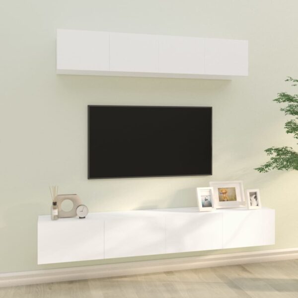 4 Piece TV Cabinet Set White Engineered Wood