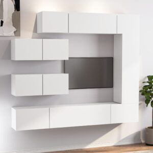 7 Piece TV Cabinet Set White Engineered Wood