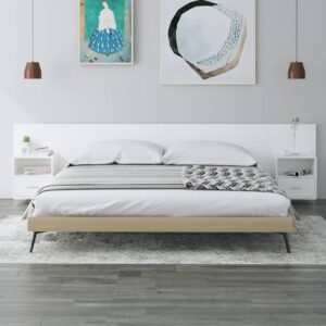 White Floating Headboard Wall-Mounted Engineered Wood with Spacious Cabinets