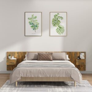 Bed Headboard with Cabinets Smoked Oak Engineered Wood