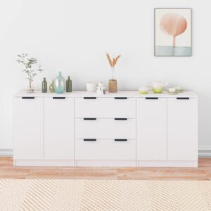 Chic White Engineered Wood Sideboard Set Storage Cabinet Organizer Console