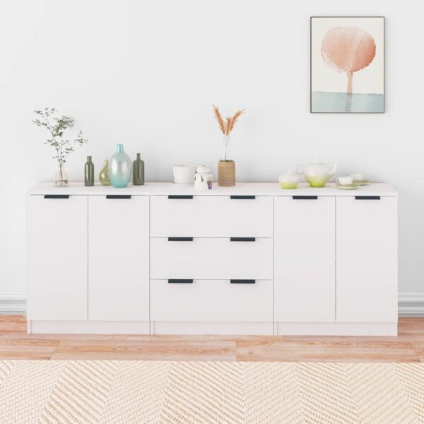 Chic White Engineered Wood Sideboard Set Storage Cabinet Organizer Console