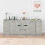 3 Piece Sideboards Concrete Grey Engineered Wood