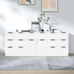 Chic White Engineered Wood Sideboard Set - Ample Storage Multifunctional