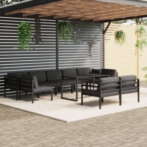 10 Piece Garden Lounge Set with Cushions Aluminium Anthracite