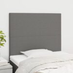 Set of Two Elegant Fabric Upholstered Headboards Dark Grey Adjustable Height