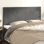 Luxurious Velvet Headboard Set of 4 Dark Grey Adjustable Height Soft Touch