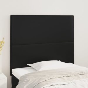 Set of Two Elegant Faux Leather Black Headboards Adjustable Height Sturdy