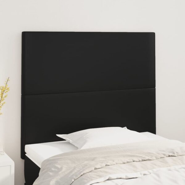 Set of Two Elegant Faux Leather Black Headboards Adjustable Height Sturdy