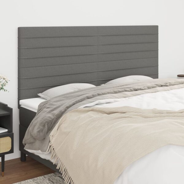 Set of Four Elegant Dark Grey Fabric Headboards Adjustable Height Sturdy