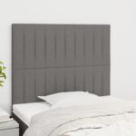 Set of 2 Elegant Fabric Upholstered Headboards Dark Grey Adjustable Height