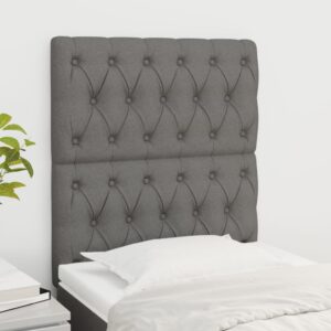 Set of Two Elegant Dark Grey Fabric Headboards Adjustable Height Sturdy Legs