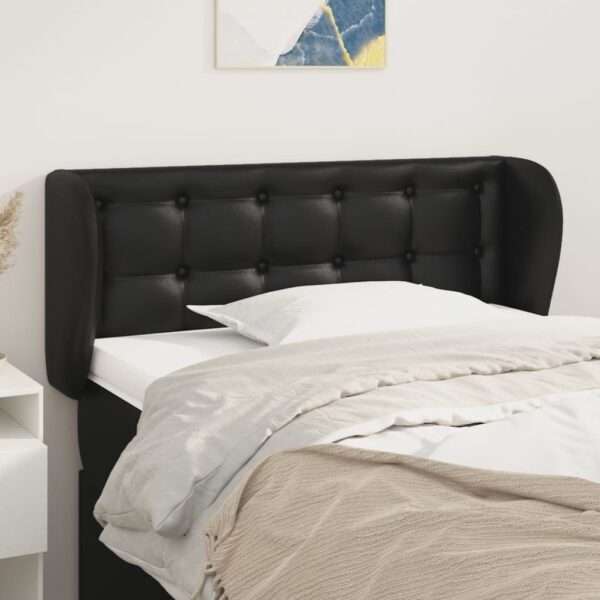 Elegant Faux Leather Headboard with Ears Adjustable Height Black Luxurious Look