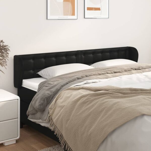 Luxurious Black Faux Leather Headboard with Ears Adjustable Elegant Design