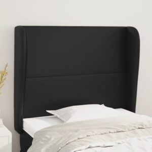 Luxurious Black Faux Leather Headboard with Ears Adjustable Elegant Bedroom Decor