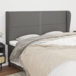 Headboard with Ears Dark Grey 163x23x118/128 cm Fabric