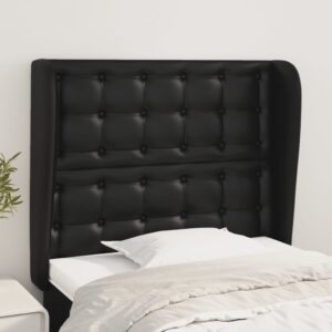 Elegant Faux Leather Headboard with Ears Adjustable Height Black Luxurious Look