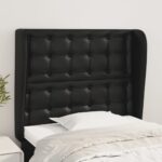 Luxurious Black Faux Leather Headboard with Ears Adjustable Elegant Bedroom Decor