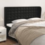 Elegant Faux Leather Headboard with Ears Black Adjustable Height Luxurious Look