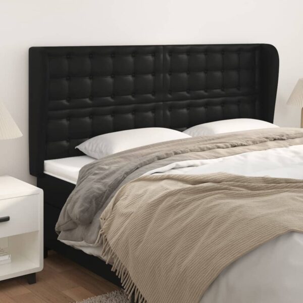 Elegant Faux Leather Headboard with Ears Black Adjustable Height Luxurious Look