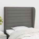 Elegant Dark Grey Fabric Headboard with Ears Adjustable Height Sturdy Bedroom Decor