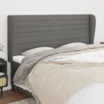 Elegant Dark Grey Fabric Headboard with Ears Adjustable Height Sturdy Bedroom Decor