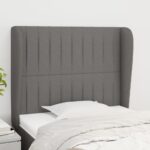 Elegant Dark Grey Fabric Headboard with Ears Adjustable Height Sturdy Bedroom Decor