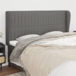 Elegant Dark Grey Fabric Headboard with Ears Adjustable Height Sturdy Bedroom Decor