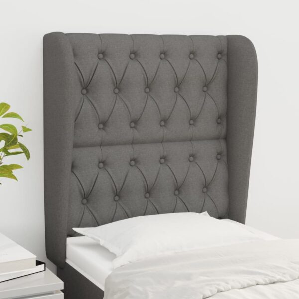 Elegant Dark Grey Fabric Headboard with Ears Adjustable Height Sturdy Bedroom Decor