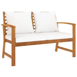 Outdoor Garden Patio Bench with Cream Cushions Solid Wood Weather Resistant