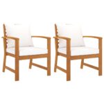 Garden Chairs 2 pcs with Cream Cushion Solid Acacia Wood