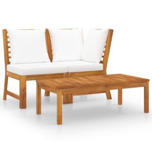 Solid Acacia Wood Outdoor Garden Lounge Set with Cream Cushions Patio Furniture