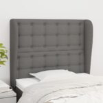 Elegant Dark Grey Fabric Headboard with Ears Adjustable Height Sturdy Bedroom Decor