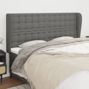 Headboard with Ears Dark Grey 163x23x118/128 cm Fabric