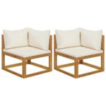 Outdoor Acacia Wood Sectional Corner Sofa Set with Cream Cushions Weather Resistant