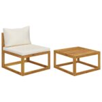 Outdoor Garden Sofa Set Acacia Wood with Cream Cushions and Coffee Table