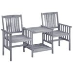 Solid Acacia Wood Rustic Garden Chair Set with Integrated Tea Table Outdoor Patio