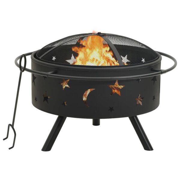 Extra Large Outdoor Fire Pit with Mesh Cover and Poker - Steel Patio Heater