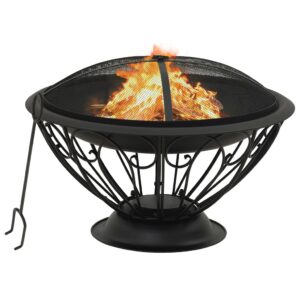 Extra Large Outdoor Fire Pit with Mesh Cover and Poker - Steel Patio Heater