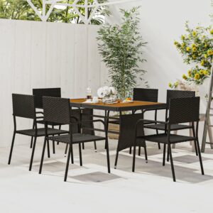 7 Piece Outdoor Dining Set Poly Rattan Black