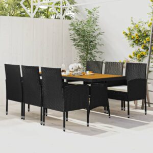 7 Piece Outdoor Dining Set Poly Rattan Black