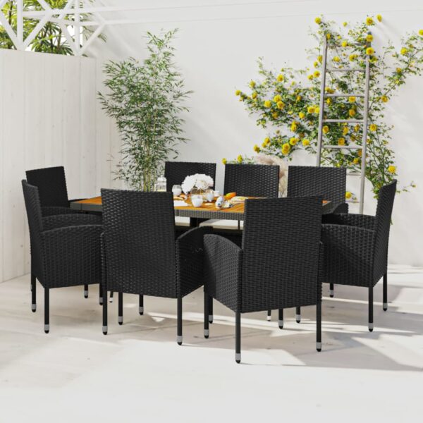 9 Piece Outdoor Dining Set Poly Rattan Black