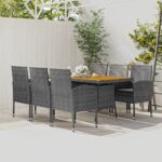 7 Piece Outdoor Dining Set Poly Rattan Grey