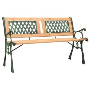 Vintage  Outdoor Garden Bench Cast Iron Legs Solid Firwood Double Cross Backrest Patio Seating