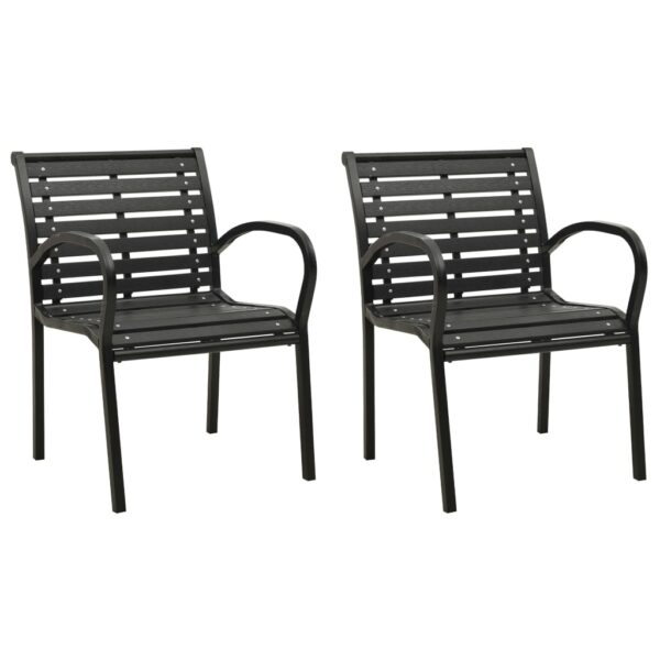 Outdoor Garden Patio Chairs Set of Two Weather-Resistant Steel WPC Black Stackable