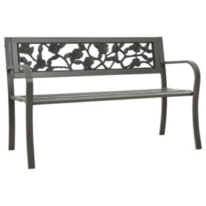 Vintage  Garden Bench Weather-Resistant Steel Outdoor Patio Seating Grey